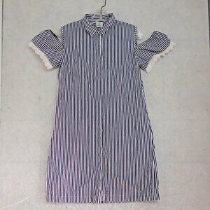 Holy Caftan Cold Shoulder Shirt Dress Women's Size 40 White/Blue Striped Cotton